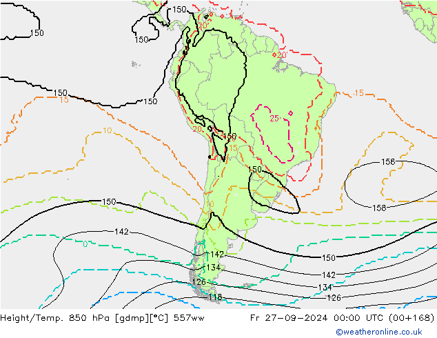 Height/Temp. 850 гПа 557ww пт 27.09.2024 00 UTC