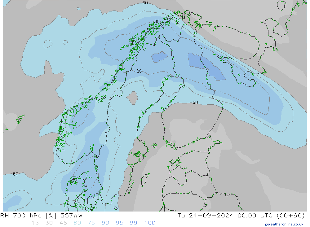 Humedad rel. 700hPa 557ww mar 24.09.2024 00 UTC