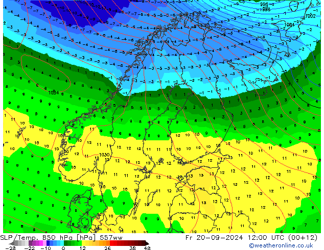 SLP/Temp. 850 hPa 557ww Fr 20.09.2024 12 UTC