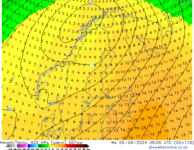 Yükseklik/Sıc. 925 hPa 557ww Çar 25.09.2024 06 UTC