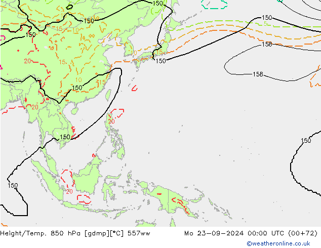 Height/Temp. 850 hPa 557ww Mo 23.09.2024 00 UTC