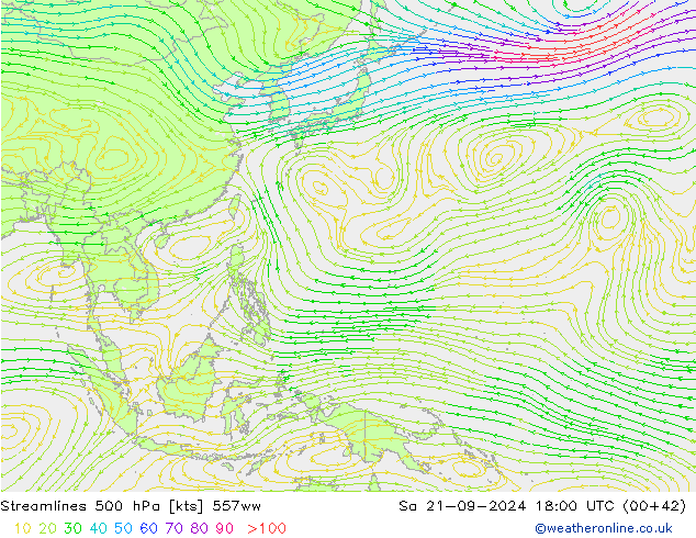 Línea de corriente 500 hPa 557ww sáb 21.09.2024 18 UTC