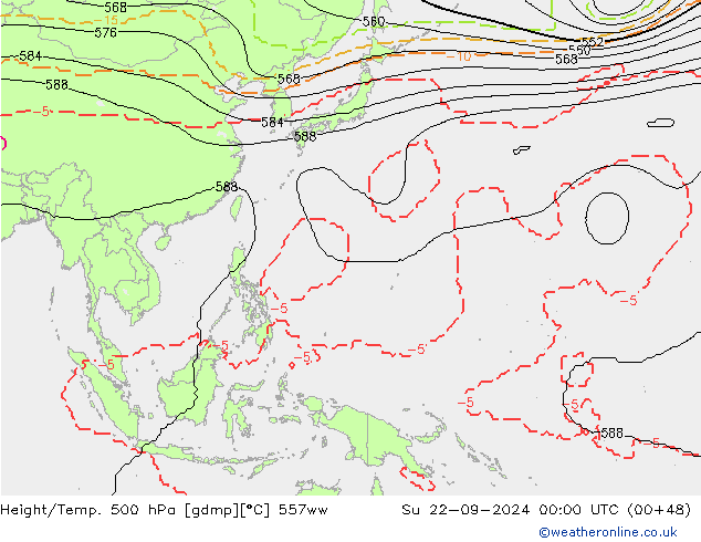 Height/Temp. 500 hPa 557ww Su 22.09.2024 00 UTC