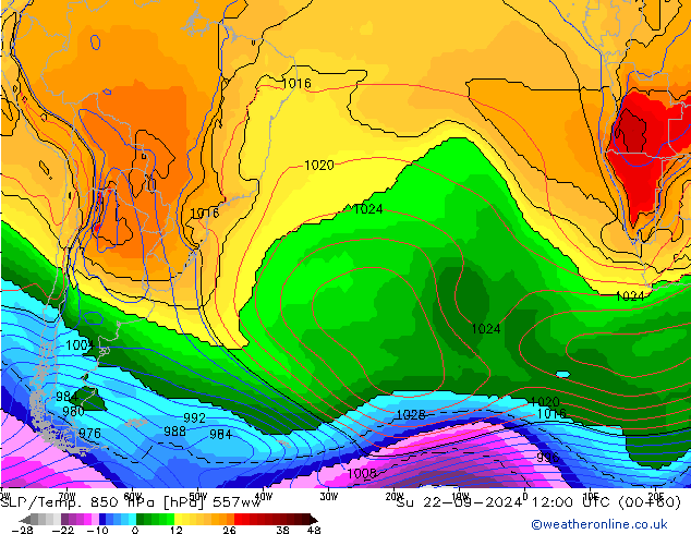 SLP/Temp. 850 hPa 557ww Su 22.09.2024 12 UTC