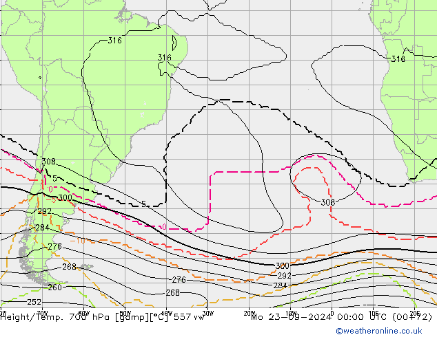 Height/Temp. 700 hPa 557ww Po 23.09.2024 00 UTC