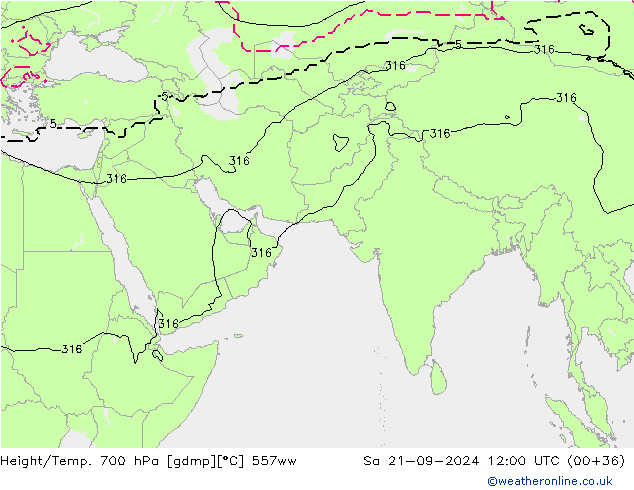 Height/Temp. 700 hPa 557ww Sa 21.09.2024 12 UTC