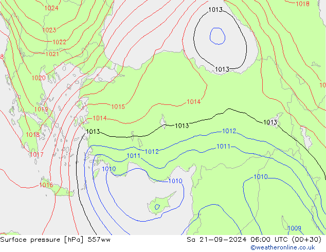 Atmosférický tlak 557ww So 21.09.2024 06 UTC