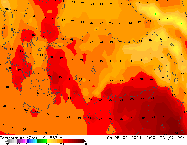 température (2m) 557ww sam 28.09.2024 12 UTC