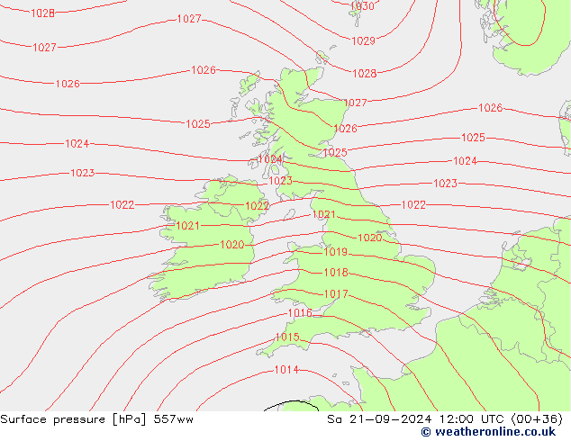 Surface pressure 557ww Sa 21.09.2024 12 UTC