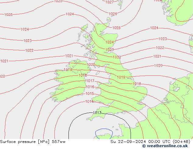 Surface pressure 557ww Su 22.09.2024 00 UTC