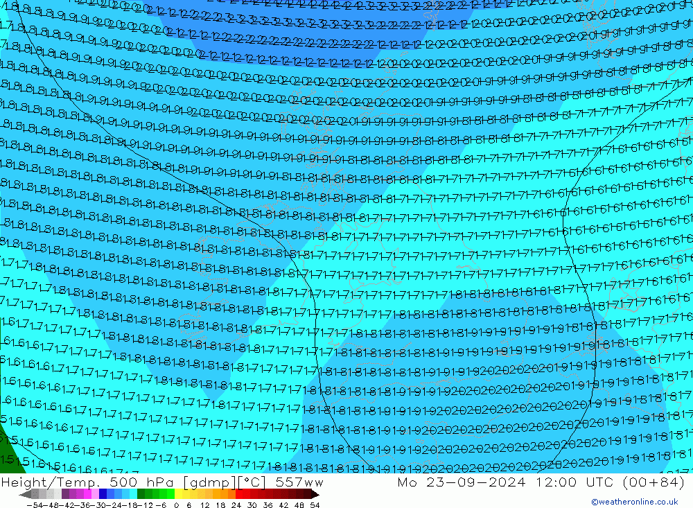 Yükseklik/Sıc. 500 hPa 557ww Pzt 23.09.2024 12 UTC