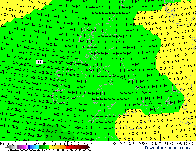 Height/Temp. 700 hPa 557ww dom 22.09.2024 06 UTC