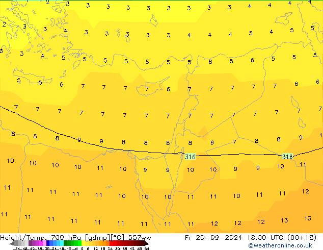 Height/Temp. 700 hPa 557ww  20.09.2024 18 UTC