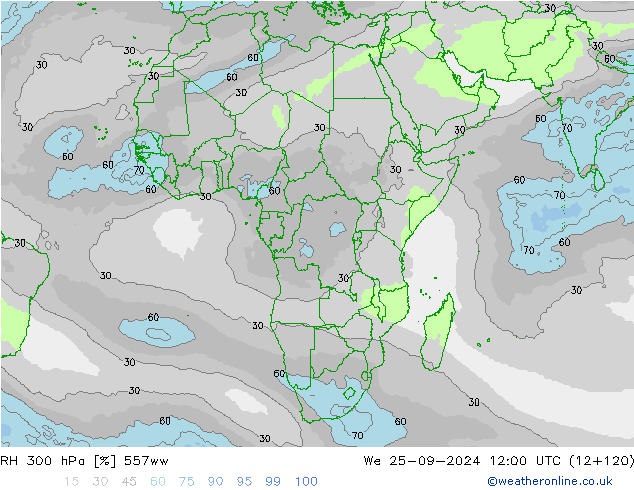 Humidité rel. 300 hPa 557ww mer 25.09.2024 12 UTC