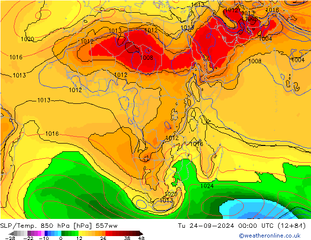 SLP/Temp. 850 hPa 557ww  24.09.2024 00 UTC