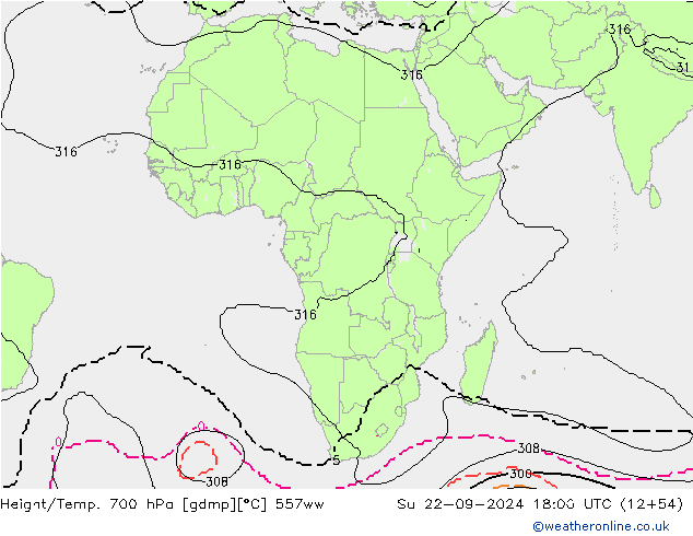 Hoogte/Temp. 700 hPa 557ww zo 22.09.2024 18 UTC