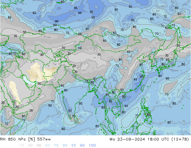 RH 850 гПа 557ww пн 23.09.2024 18 UTC