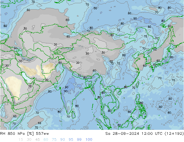 RH 850 hPa 557ww So 28.09.2024 12 UTC