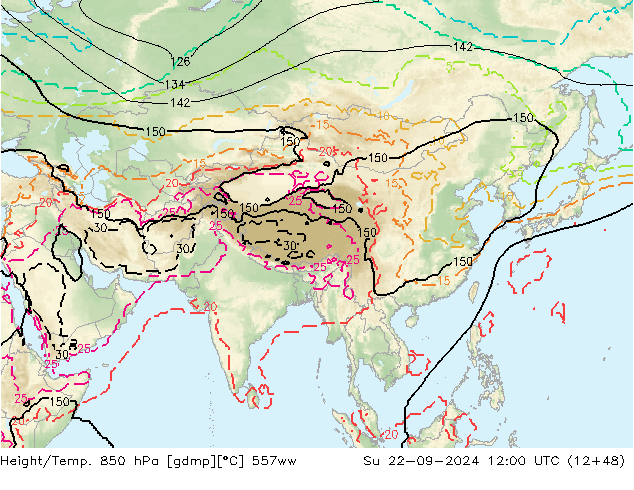 Height/Temp. 850 hPa 557ww Su 22.09.2024 12 UTC