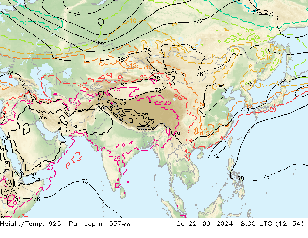 Hoogte/Temp. 925 hPa 557ww zo 22.09.2024 18 UTC