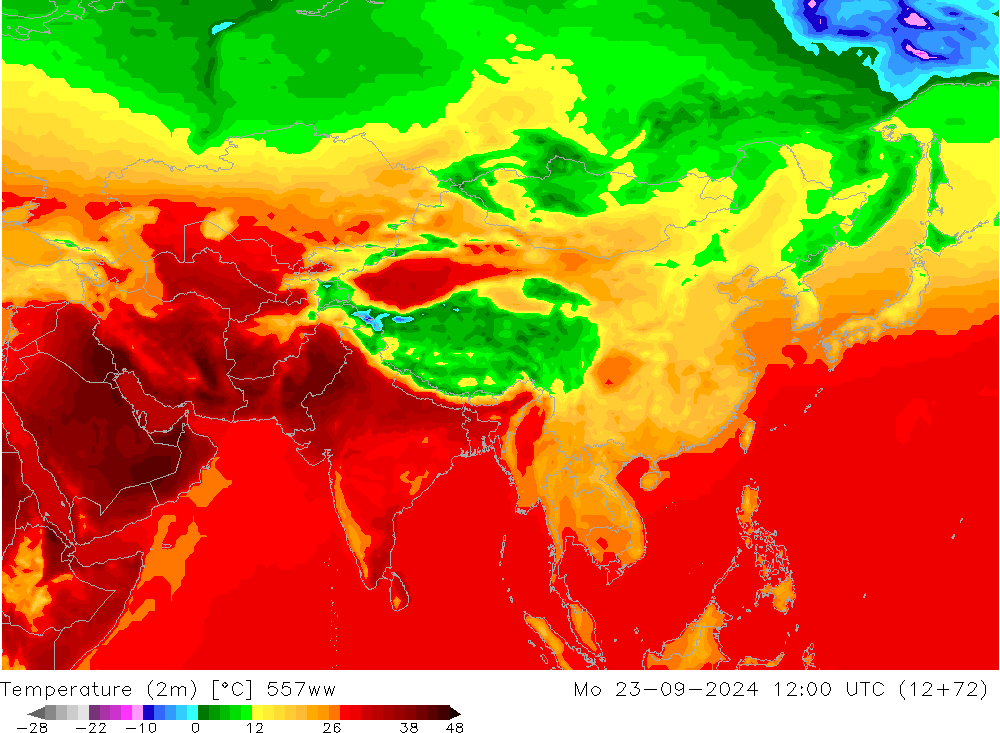 Temperature (2m) 557ww Mo 23.09.2024 12 UTC