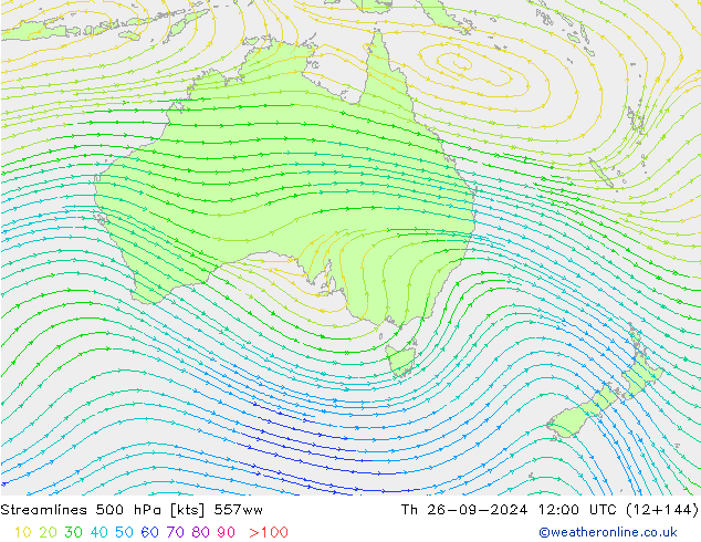 Linha de corrente 500 hPa 557ww Qui 26.09.2024 12 UTC