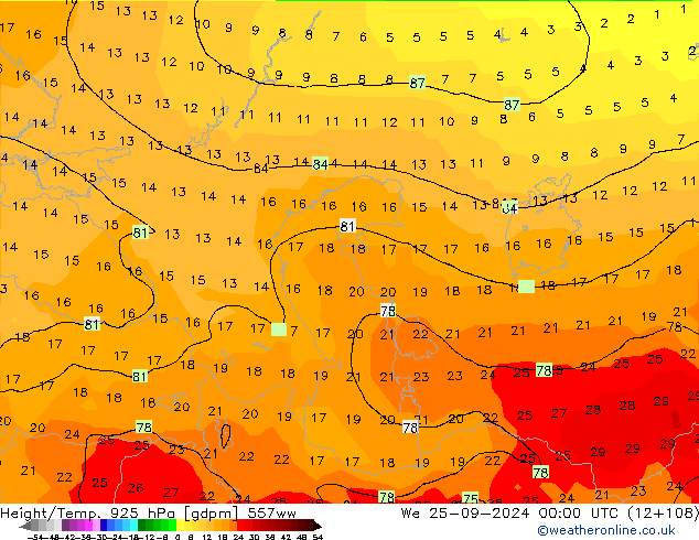 Hoogte/Temp. 925 hPa 557ww wo 25.09.2024 00 UTC