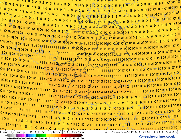 Height/Temp. 850 hPa 557ww Su 22.09.2024 00 UTC