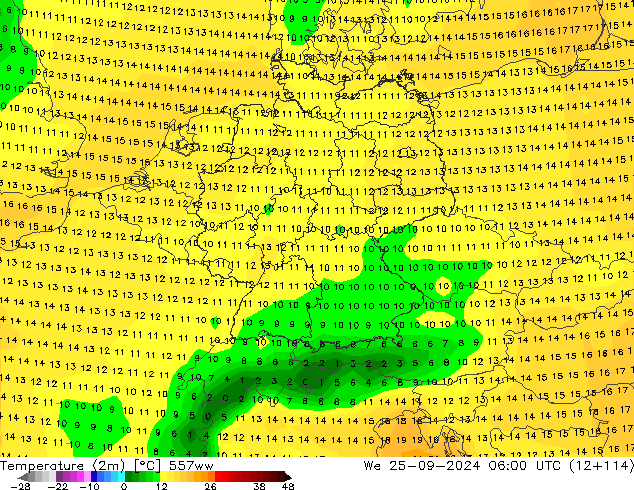 温度图 557ww 星期三 25.09.2024 06 UTC