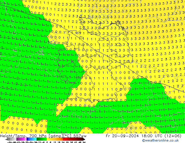 Height/Temp. 700 hPa 557ww 星期五 20.09.2024 18 UTC