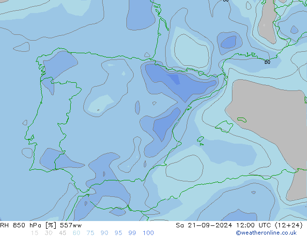 RH 850 hPa 557ww Sa 21.09.2024 12 UTC