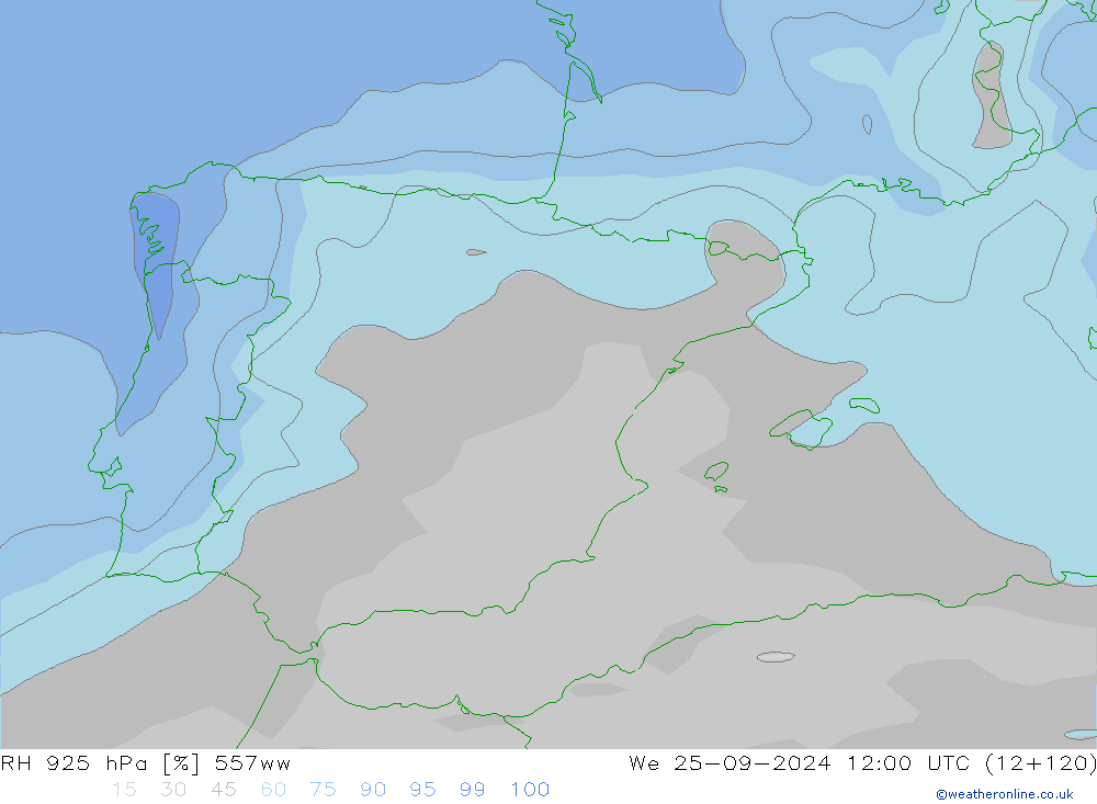 RH 925 hPa 557ww St 25.09.2024 12 UTC