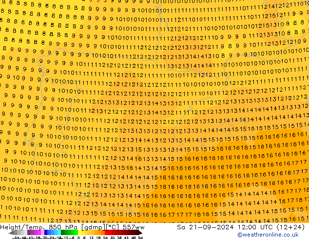 Height/Temp. 850 гПа 557ww сб 21.09.2024 12 UTC