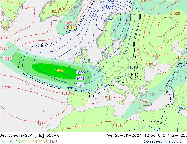 Jet stream/SLP 557ww St 25.09.2024 12 UTC