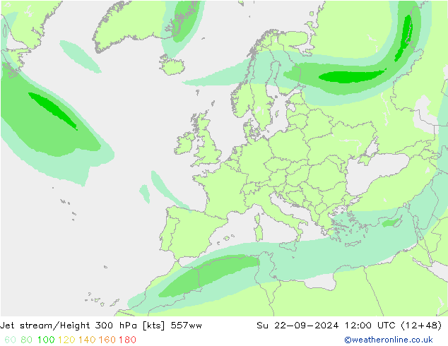 Jet stream/Height 300 hPa 557ww Su 22.09.2024 12 UTC