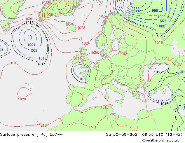 Surface pressure 557ww Su 22.09.2024 06 UTC