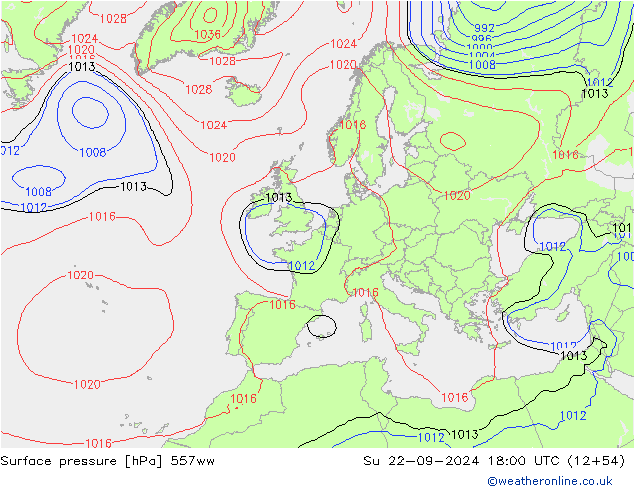 Pressione al suolo 557ww dom 22.09.2024 18 UTC