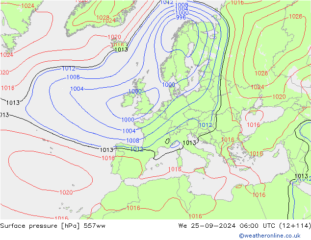 Surface pressure 557ww We 25.09.2024 06 UTC