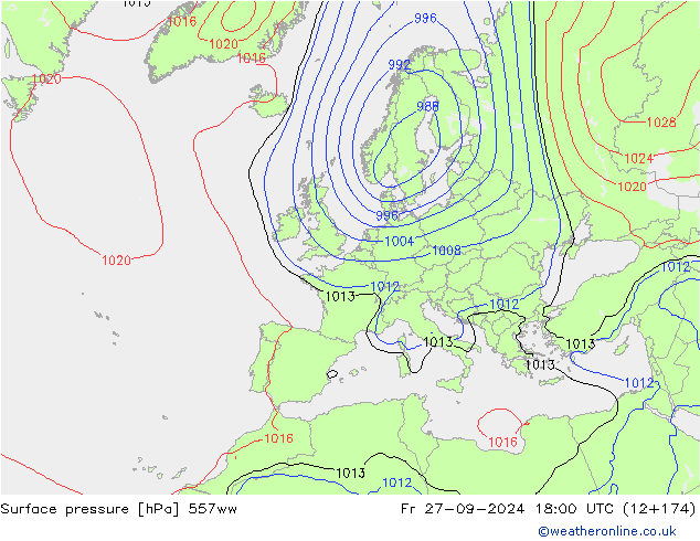 Surface pressure 557ww Fr 27.09.2024 18 UTC