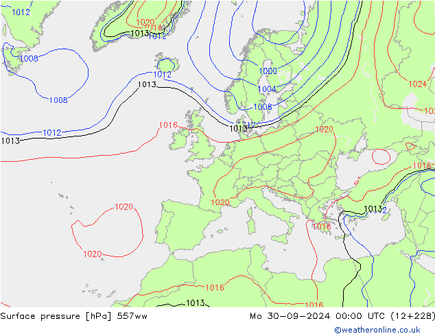 Presión superficial 557ww lun 30.09.2024 00 UTC