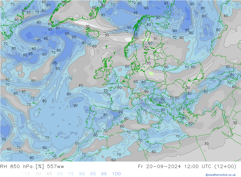 RH 850 hPa 557ww 星期五 20.09.2024 12 UTC