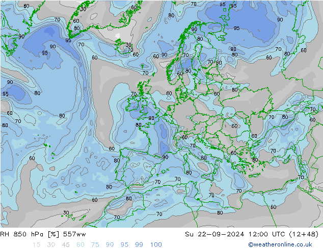 RH 850 hPa 557ww Su 22.09.2024 12 UTC