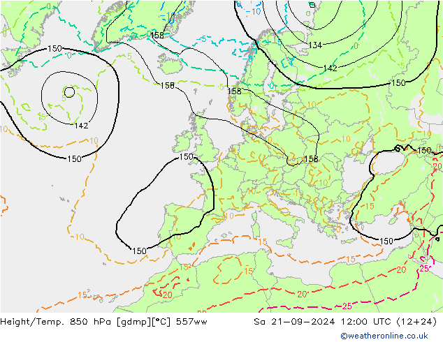 Geop./Temp. 850 hPa 557ww sáb 21.09.2024 12 UTC