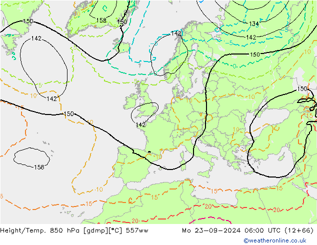 Height/Temp. 850 hPa 557ww Mo 23.09.2024 06 UTC