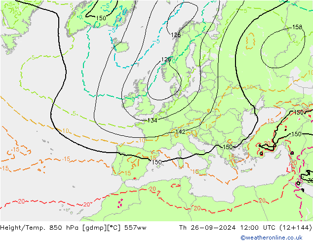 Height/Temp. 850 hPa 557ww Th 26.09.2024 12 UTC