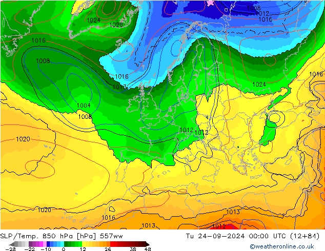 SLP/Temp. 850 hPa 557ww Di 24.09.2024 00 UTC