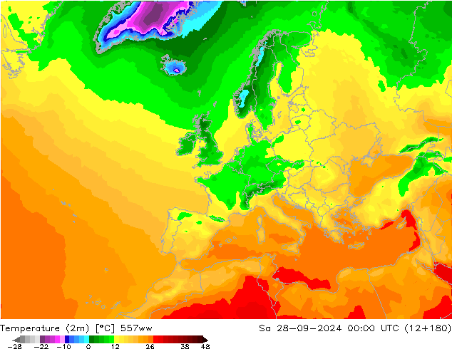 Temperature (2m) 557ww Sa 28.09.2024 00 UTC