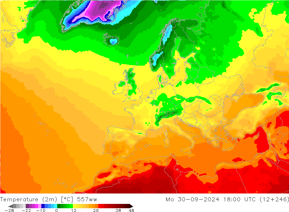 Temperature (2m) 557ww Po 30.09.2024 18 UTC