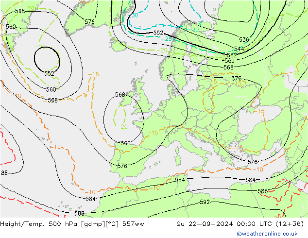 Height/Temp. 500 hPa 557ww dom 22.09.2024 00 UTC