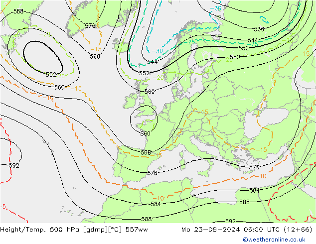 Height/Temp. 500 hPa 557ww Mo 23.09.2024 06 UTC